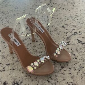 Steve Madden Tan Heeled Sandals with Crystal Accents